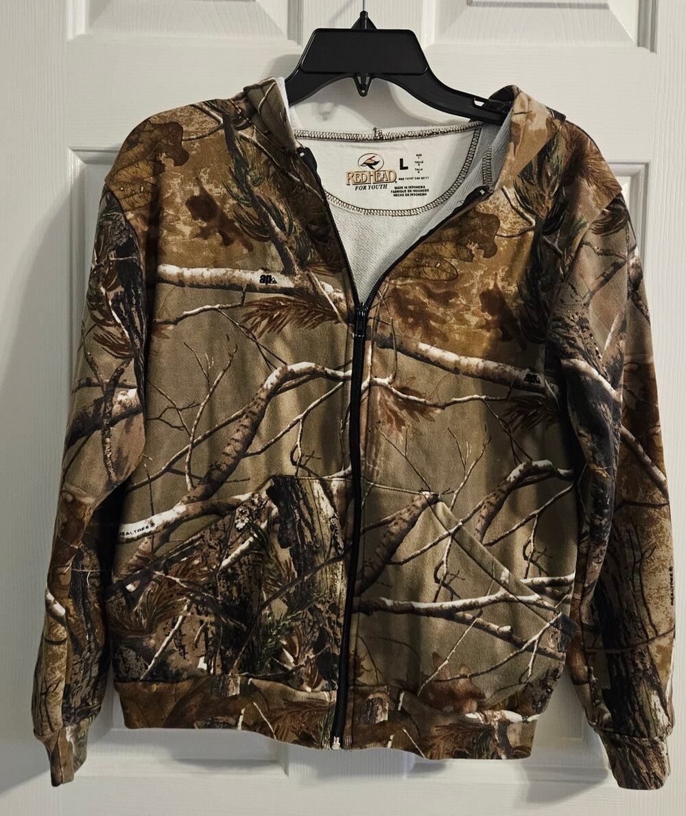 Youth RedHead Full Zip Camo Camouflage Hooded Sweatshirt Size Large RealTree